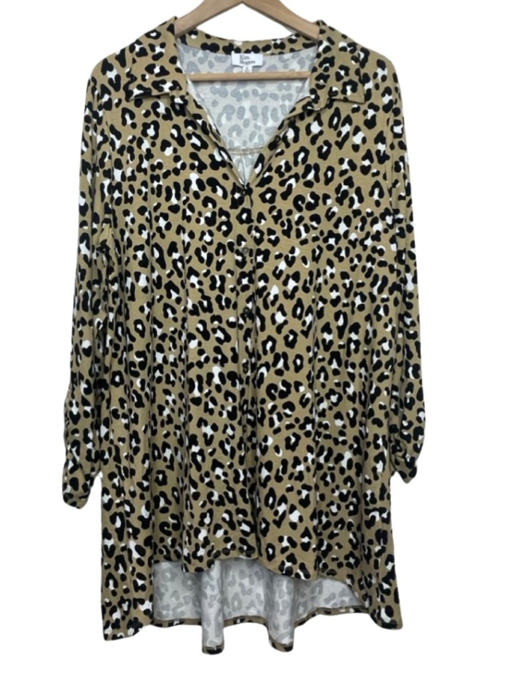KIM ROGERS | Women's Mob Wife Leopard Print Button Front Tunic | Size XL